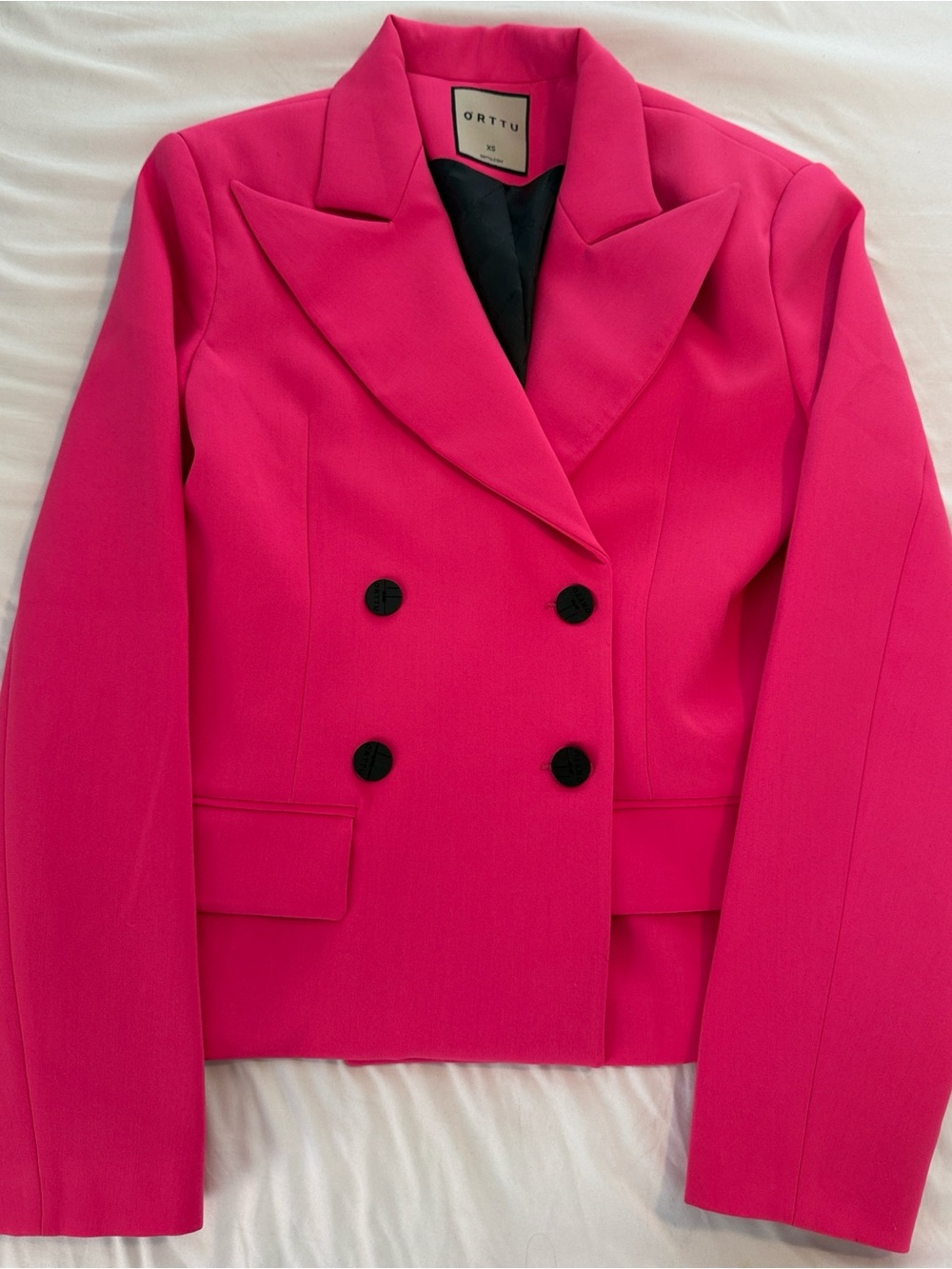 ORTTU Fuchsia Hot Pink Double-Breasted Blazer Jacket XS